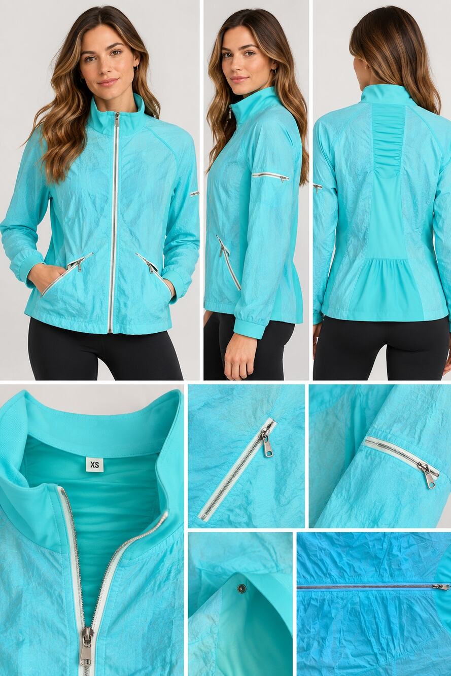 Lightweight Golf Tennis Zip Front Jacket SwingDish USA Aqua Athleisure XS